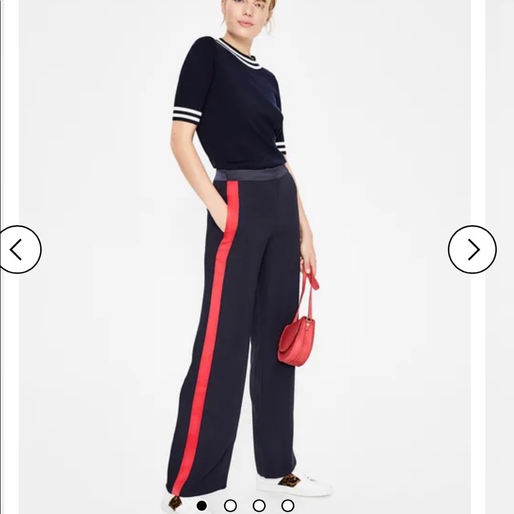BODEN NWT black wide leg trousers with red stripe